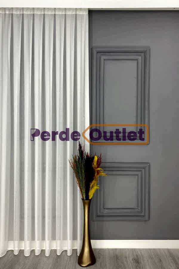 Ekru Kareli Düz Tül Perde